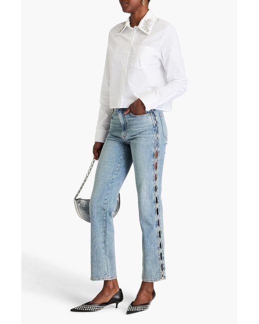 Maje Blue Cutout Crystal-embellished High-rise Straight-leg Jeans