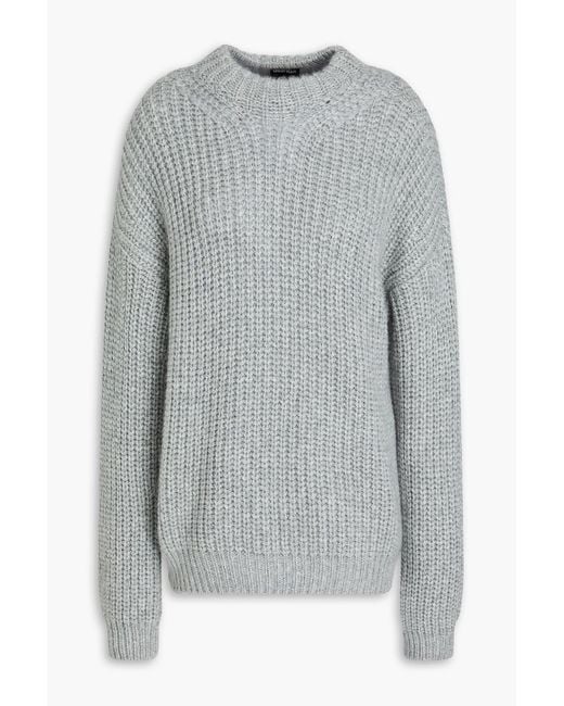 Giorgio Armani Gray Ribbed Cashmere And Silk-blend Sweater