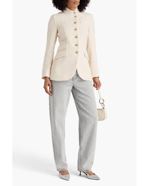 Rag & Bone Natural Slade Long Metallic Pinstriped Cotton-Blend Tweed Blazer