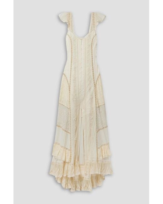 LoveShackFancy White Saskia Embroidered Cotton-blend Voile, Tulle And Crochet Maxi Dress