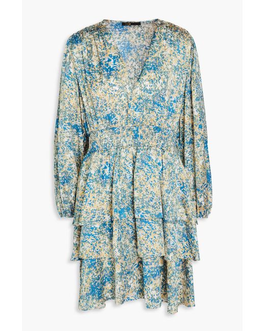 Maje Blue Printed Satin Mini Dress