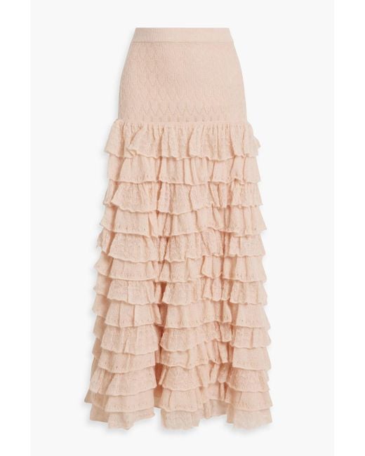Zimmermann Natural Ruffled Pointelle-knit Maxi Skirt