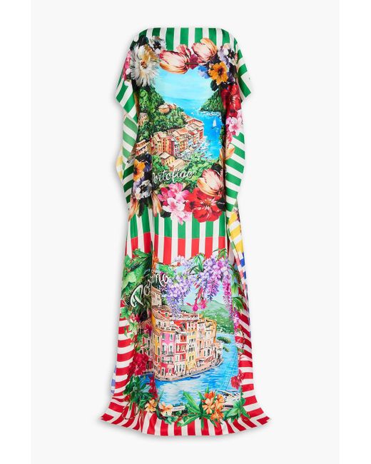 Dolce & Gabbana White Bedruckter kaftan aus seiden-twill