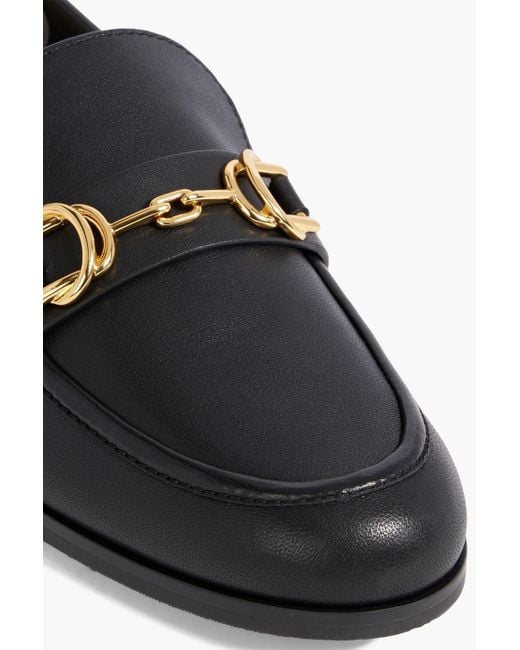 Stuart Weitzman Black Owen Embellished Leather Loafers