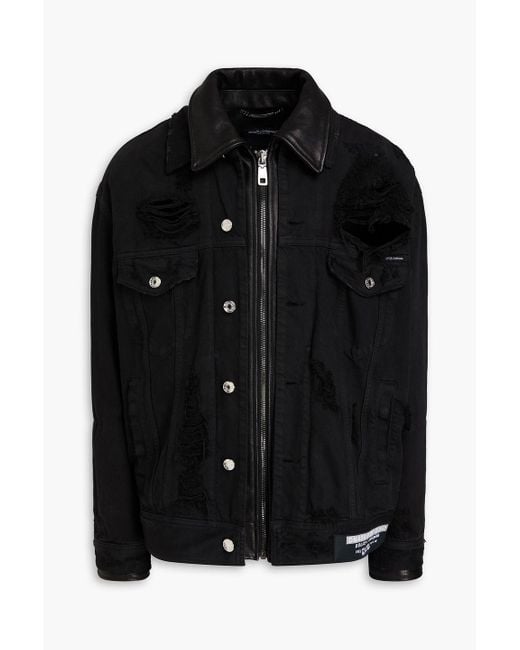 Dolce & Gabbana Jeansjacke mit lederbesatz in distressed-optik in Black für Herren