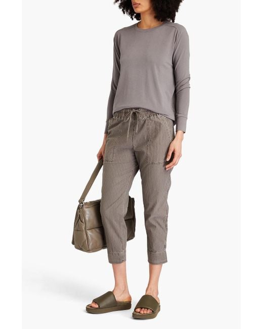 James Perse Gray Cropped Ribbed Cotton And Lyocell-blend Tapered Pants