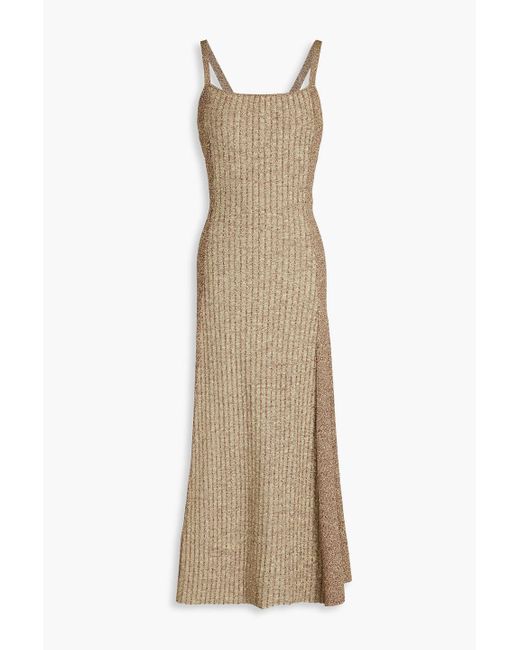 Ganni Natural Marled Ribbed-knit Midi Dress