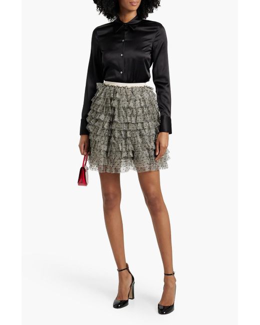 RED Valentino Black Ruffled Point D'Esprit Mini Skirt