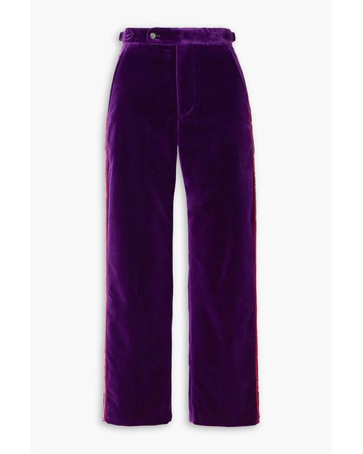 Bode Purple Showcase Striped Cotton-Velvet Straight-Leg Pants