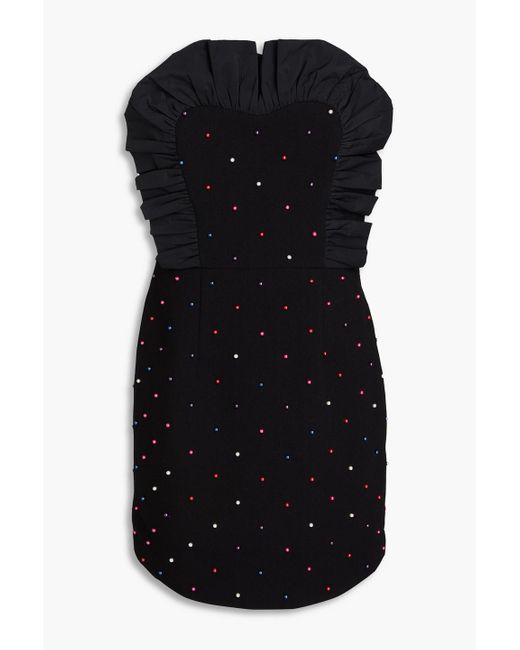 Rebecca Vallance Black Strapless Embellished Taffeta-paneled Crepe Mini Dress