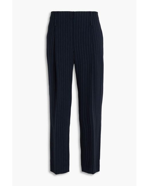 A.Emery Blue Draper Pleated Pinstriped Crepe Tapered Pants