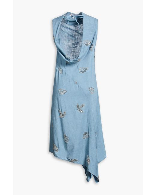 Marques'Almeida Blue Draped Sequin-Embellished Woven Midi Dress