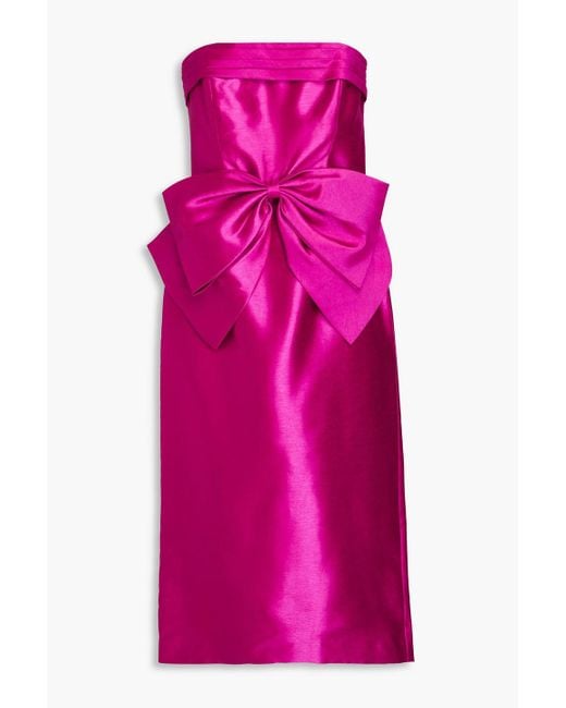 Zac Posen Pink Strapless Bow-detailed Duchesse-satin Midi Dress