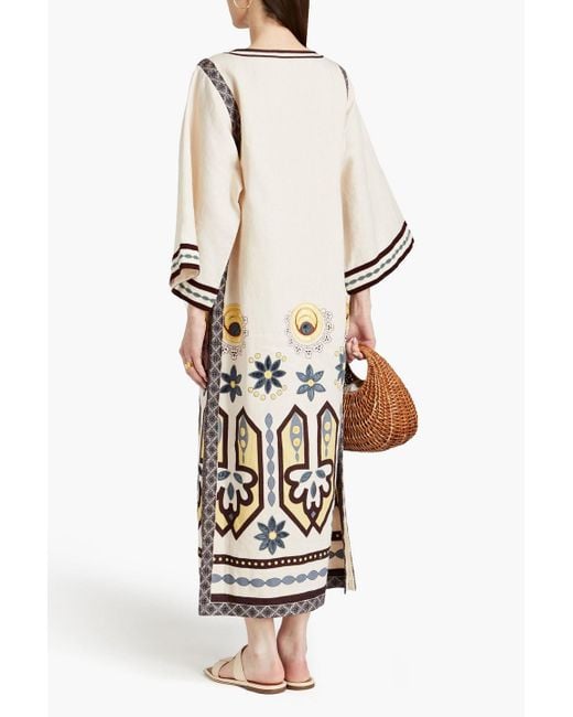 Tory Burch White Embellished Embroidered Linen Kaftan