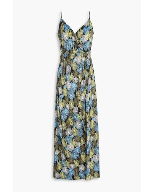 Diane von Furstenberg Green Saavya Wrap-Effect Printed Jersey Maxi Dress