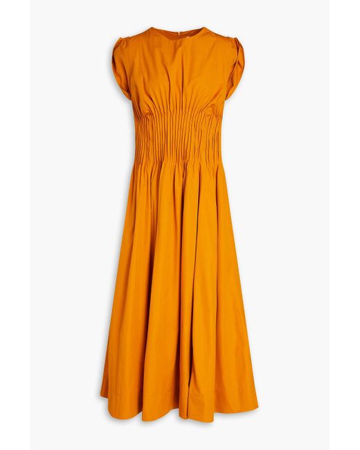 BITE STUDIOS Orange Grace Pintucked Cotton-poplin Maxi Dress
