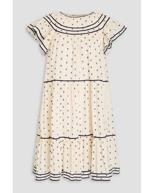 Ulla Johnson Natural Kaede Tiered Fil Coupé Cotton Mini Dress