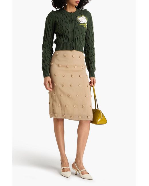 Erdem Green Floral-Print Cable-Knit Wool-Blend Cardigan