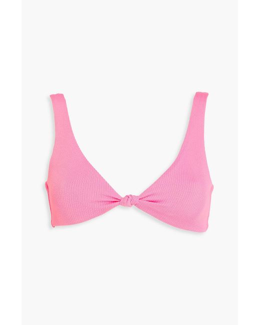 Melissa Odabash Pink Ibiza Knotted Stretch-Seersucker Bikini Top