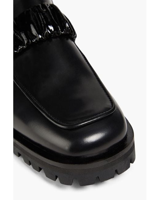 Elleme Black Ruched Leather Loafers