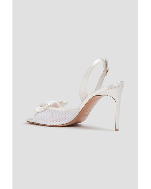 Malone Souliers White Maera 70 slingback-sandalen aus satin und mesh mit schleife