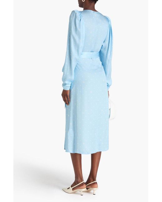 ROTATE BIRGER CHRISTENSEN Blue Polka-Dot Hammered-Satin Midi Wrap Dress