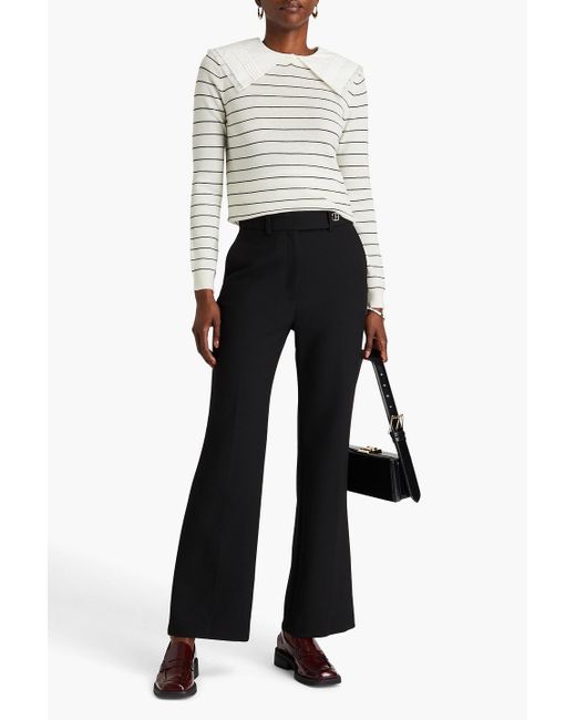 Claudie Pierlot Natural Gestreifter pullover aus wolle mit baumwollpopeline-einsatz