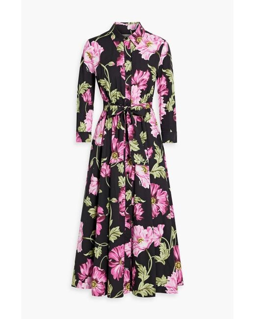 Diane von Furstenberg White Blaine hemdkleid aus popeline aus einer baumwollmischung mit floralem print und gürtel in midilänge