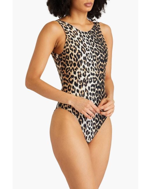 Ganni Black Badeanzug mit leopardenprint