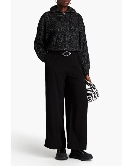 Ganni Black Cable-knit Cotton-blend Half-zip Sweater