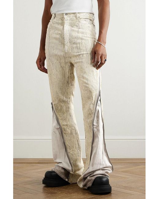 Rick Owens White Bolan Banana Flared Zip-Detailed Metallic Megacrust Jeans for men