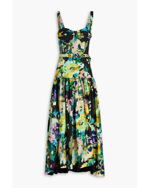 Nicholas Green Drenca Gathered Floral-print Linen Midi Dress