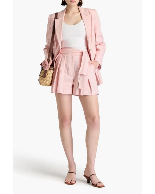 Claudie Pierlot Pink Belted Linen-Blend Blazer