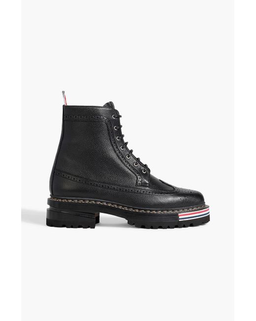 Thom Browne Black Pebbled-Leather Brogue Boots for men