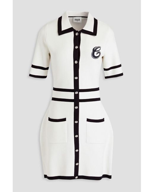 Claudie Pierlot White Embroidered Button-embellished Knitted Mini Shirt Dress