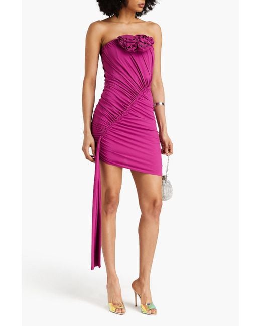 Magda Butrym Pink Strapless Appliquéd Stretch-crepe Mini Dress