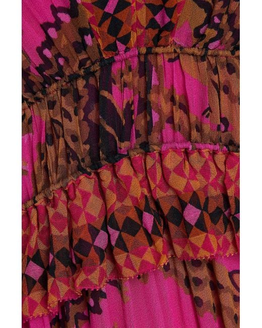 Farm Rio Red Ruffled Printed Georgette Maxi Dress