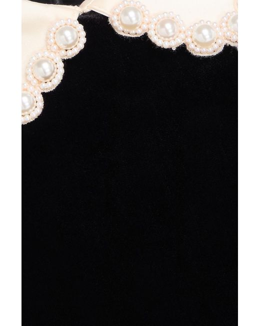 Sandro Faux Pearl-embellished Velvet Mini Dress in Black | Lyst Canada