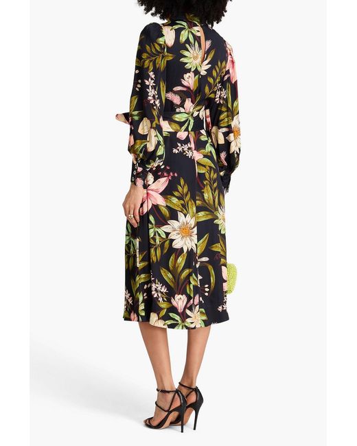 Farm Rio Black Floral-Print Crepe Midi Dress