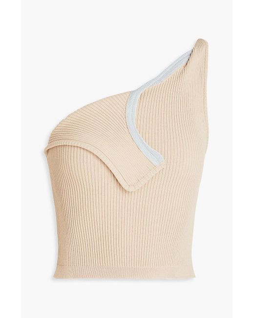 Jacquemus Natural Aceno One-shoulder Ribbed-knit Top