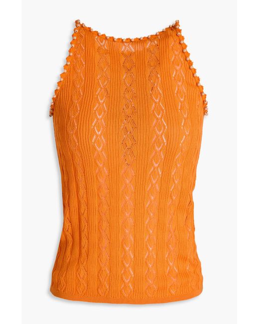 Sandro Orange Bead-Embellished Crochet-Knit Lyocell-Blend Top