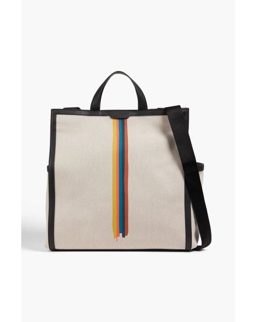 Paul Smith Black Leather-trimmed Striped Canvas Tote for men