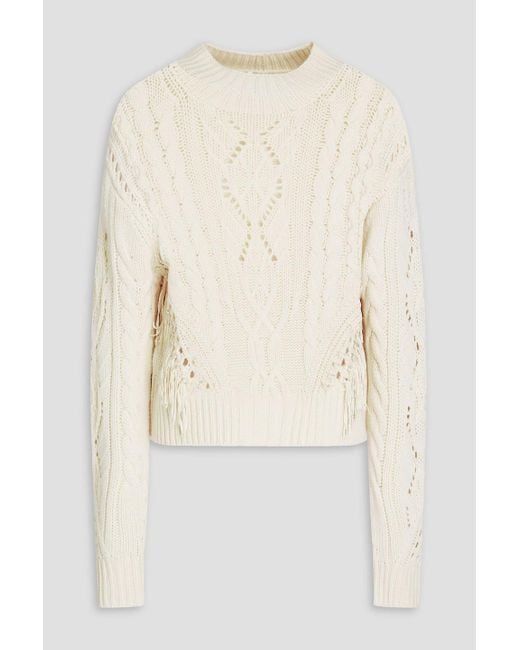 Vince Natural Pullover aus einer merinowoll-kaschmirmischung mit zopfstrickmuster und fransen