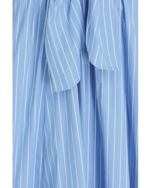 Staud Blue Lisa Knotted Striped Cotton-blend Midi Shirt Dress
