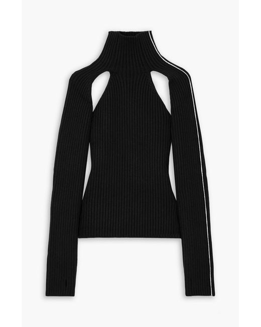 Peter Do Black Raglan Cutout Ribbed Wool Sweater