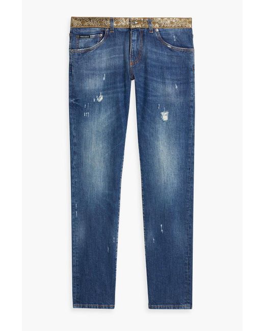 Dolce & Gabbana Blue Slim-fit Distressed Denim Jeans for men