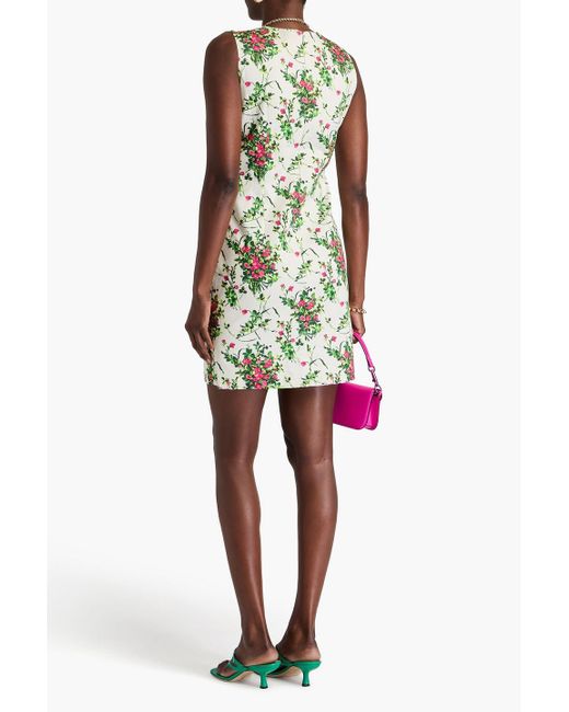 Carolina Herrera Green Floral-print Stretch-cotton Twill Mini Dress