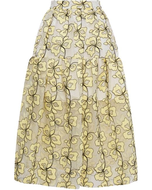 Maje Yellow Jizia Floral-pattern Organza Skirt
