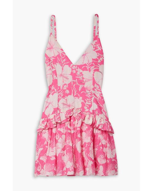 LoveShackFancy Pink Fabienne Ruffled Floral-print Cotton And Silk-blend Mini Dress