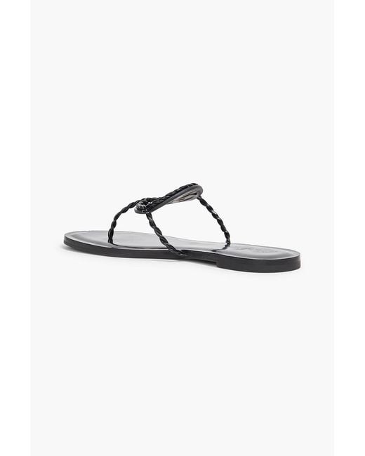 Tory Burch Black Miller Embellished Glossed-Leather Sandals
